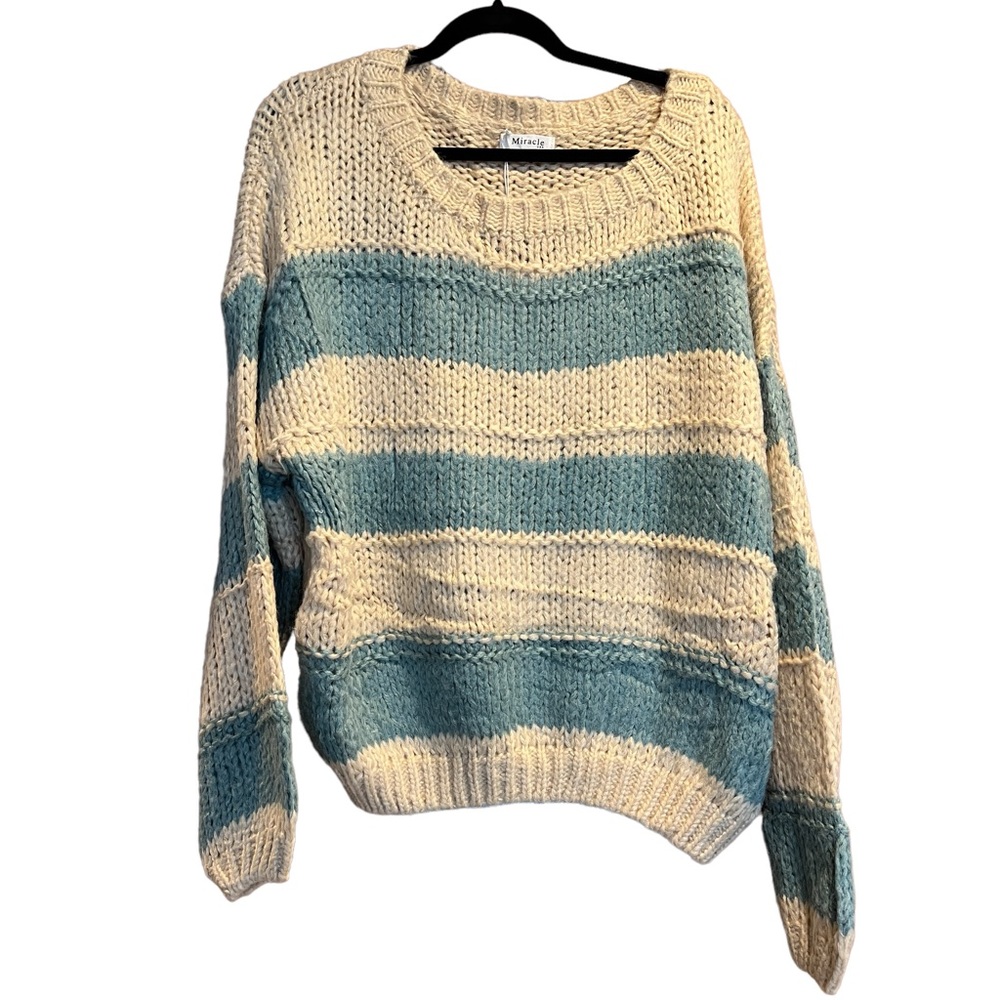 NWT. 8. Women’s Blue Cream Striped Oversized Sweater NWT